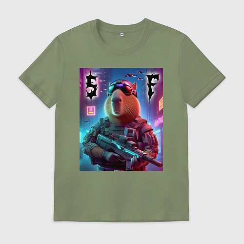 Мужская футболка Capybara soldier - special forces / Авокадо – фото 1