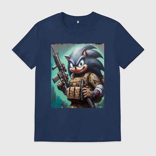 Мужская футболка Ёжик Соник солдат спецназа - нейроарт / Тёмно-синий – фото 1