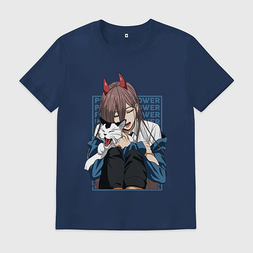 Мужская футболка Человек-бензопила Пауэр и кошка / Тёмно-синий – фото 1