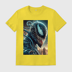 Футболка хлопковая мужская Веном в профиль - нейроарт фантазия, цвет: желтый