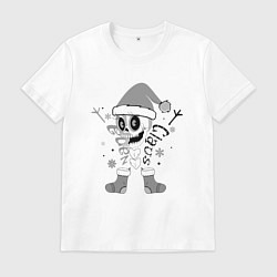 Футболка хлопковая мужская Новогодний скелетик чб, цвет: белый