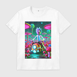Футболка хлопковая мужская Рик на космическом мотоцикле - нейроарт, цвет: белый