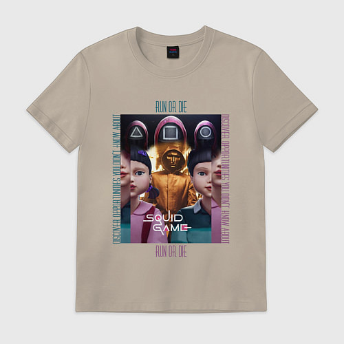 Мужская футболка Игра в кальмара на фоне кукол роботов / Миндальный – фото 1