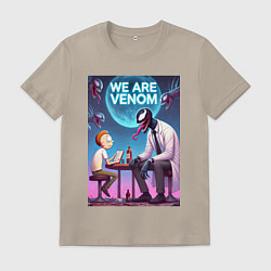 Футболка хлопковая мужская Беседа Морти с Риком-Веномом - нейроарт фантазия, цвет: миндальный
