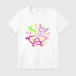 Футболка хлопковая мужская Разноцветная абстракция по кругу, цвет: белый