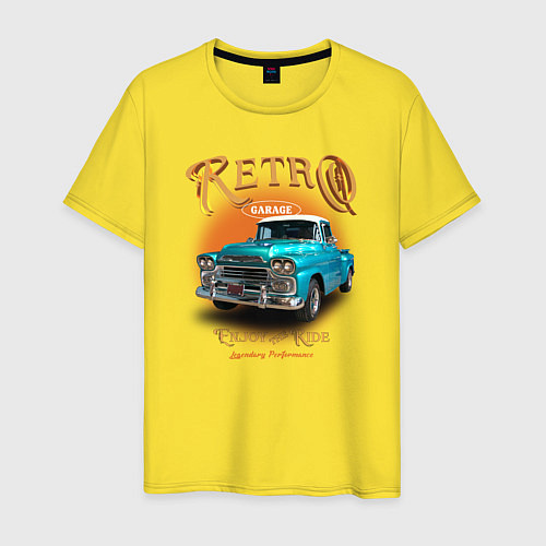 Мужская футболка Ретро гараж и автомобиль Chevrolet Apache / Желтый – фото 1