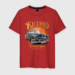 Футболка хлопковая мужская Ретро гараж и автомобиль Chevrolet 210 Deluxe, цвет: красный