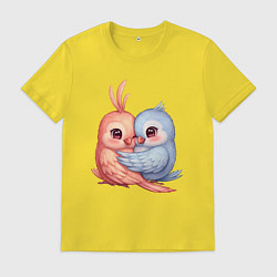Футболка хлопковая мужская Влюбленные попугайчики, цвет: желтый