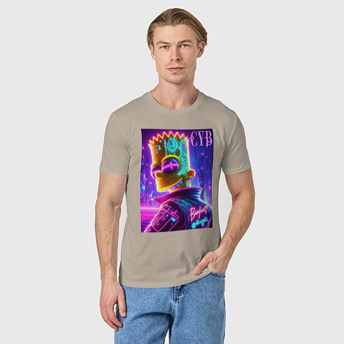 Мужская футболка Cyber Bart - neon glow / Миндальный – фото 3