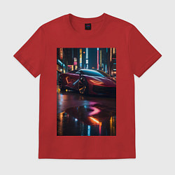Футболка хлопковая мужская Суперкар и неон, цвет: красный