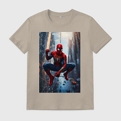 Футболка хлопковая мужская Spider Man на страже справедливости, цвет: миндальный