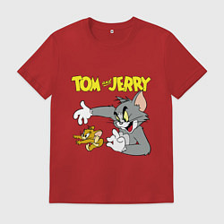 Футболка хлопковая мужская Том и Джерри - кот и мышь, цвет: красный