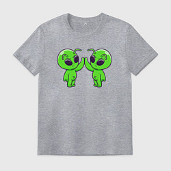 Футболка хлопковая мужская Пришелец дай пять, цвет: меланж