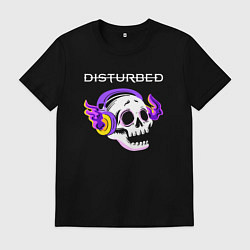 Футболка хлопковая мужская Disturbed - неоновый череп, цвет: черный