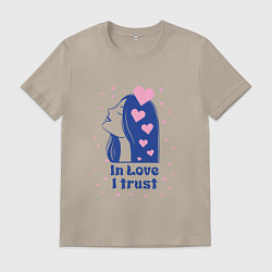 Футболка хлопковая мужская Верю в любовь, цвет: миндальный