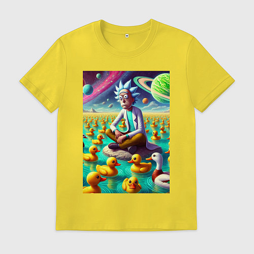 Мужская футболка Рик Санчес медитирует на утиной планете - нейроарт / Желтый – фото 1