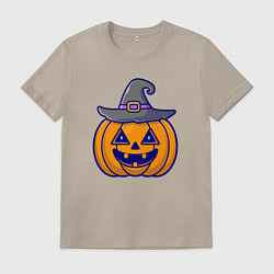 Футболка хлопковая мужская Тыковка в шляпке, цвет: миндальный