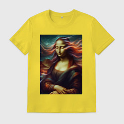Футболка хлопковая мужская Мона Лиза закрыла глаза, цвет: желтый