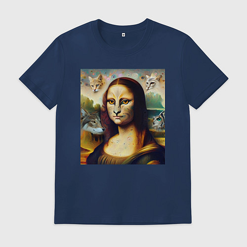 Мужская футболка Мона Лиза превращается в кошку / Тёмно-синий – фото 1