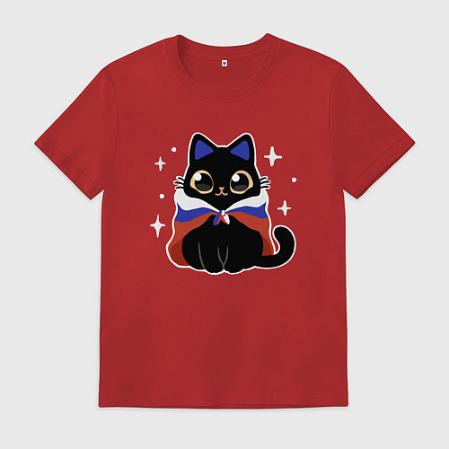 Мужская футболка Кот с флагом / Красный – фото 1