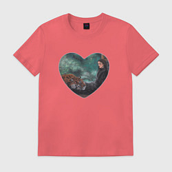 Футболка хлопковая мужская Сердце девушка с тигром, цвет: коралловый