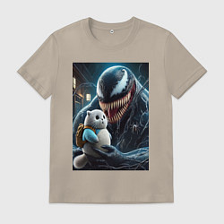 Футболка хлопковая мужская Venom and funny kitten with backpack, цвет: миндальный