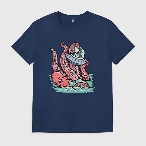 Мужская футболка Осьминог и НЛО / Тёмно-синий – фото 1