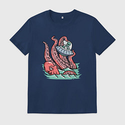 Футболка хлопковая мужская Осьминог и НЛО, цвет: тёмно-синий