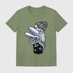 Футболка хлопковая мужская Космическая красотка, цвет: авокадо