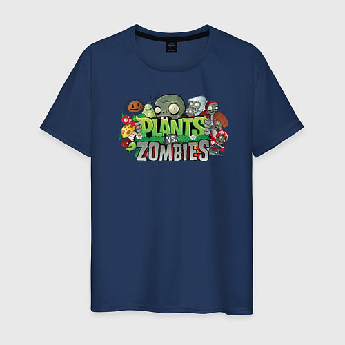 Мужская футболка Зомби и растения / Тёмно-синий – фото 1