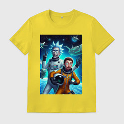 Футболка хлопковая мужская Космонавты Рик и Морти - нейроарт фантазия, цвет: желтый