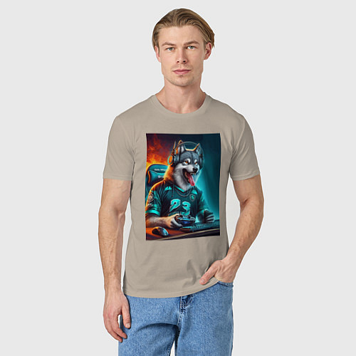 Мужская футболка Волчара кибер спортсмен - нейроарт / Миндальный – фото 3