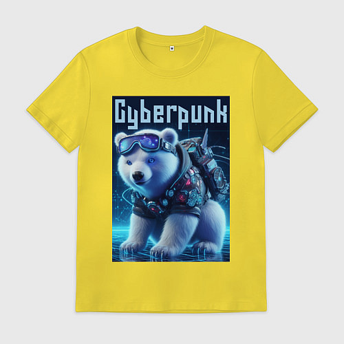 Мужская футболка Белый медвежонок в стиле киберпанк / Желтый – фото 1