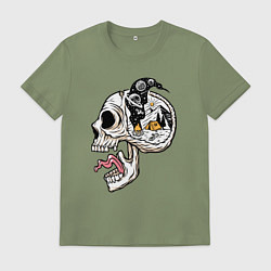 Футболка хлопковая мужская Космический кемпинг в голове, цвет: авокадо