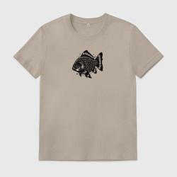 Футболка хлопковая мужская Декоративная татуировка рыбы, цвет: миндальный