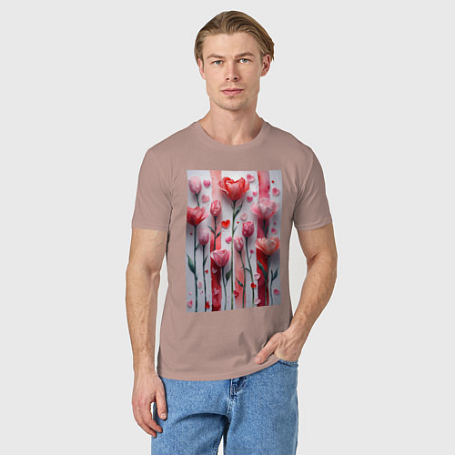 Мужская футболка Композиция из цветов и сердечек / Пыльно-розовый – фото 3