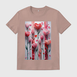 Футболка хлопковая мужская Композиция из цветов и сердечек, цвет: пыльно-розовый