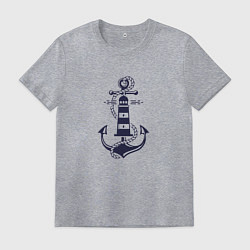 Футболка хлопковая мужская Морская эмблема - якорь и маяк, цвет: меланж