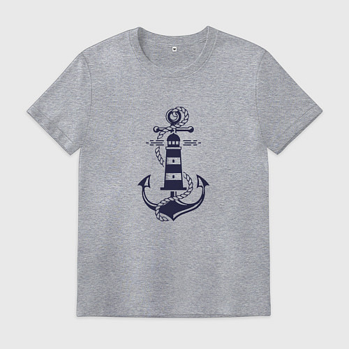 Мужская футболка Морская эмблема - якорь и маяк / Меланж – фото 1