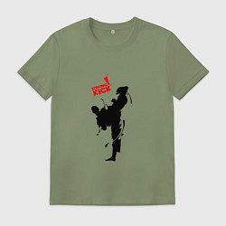 Футболка хлопковая мужская Кикбоксинг атака, цвет: авокадо