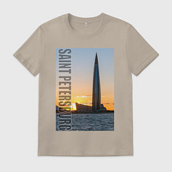 Футболка хлопковая мужская Небоскреб Лахта центра в Санкт-Петербурге, цвет: миндальный