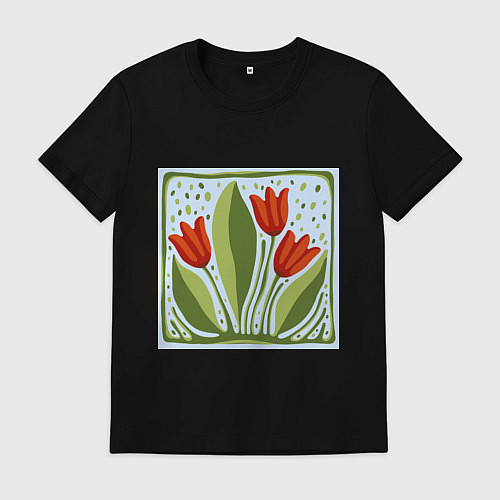 Мужская футболка Цветущие тюльпаны / Черный – фото 1