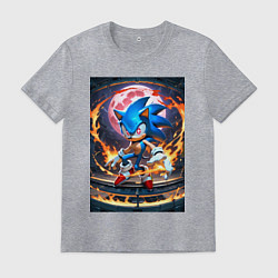 Футболка хлопковая мужская Соник на фоне красной Луны, цвет: меланж