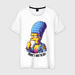 Футболка хлопковая мужская Marge Simpson - punks not dead motto, цвет: белый