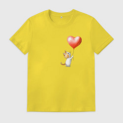 Футболка хлопковая мужская Котик с шариком сердцем, цвет: желтый