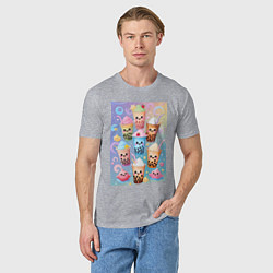 Футболка хлопковая мужская Улыбающиеся яркие разноцветные стаканчики с bubble, цвет: меланж — фото 2