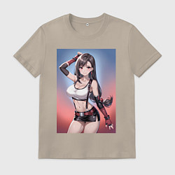 Футболка хлопковая мужская Тифа Локхарт из Final Fantasy VII, цвет: миндальный