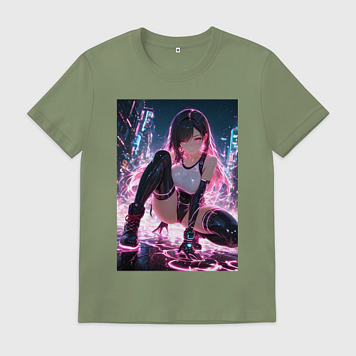 Мужская футболка Тифа Локхарт из Final Fantasy VII в стиле киберпан / Авокадо – фото 1