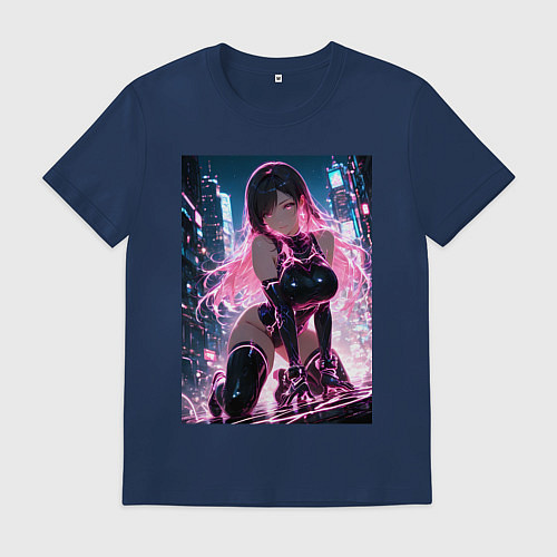 Мужская футболка Тифа Локхарт из Final Fantasy VII в стиле киберпан / Тёмно-синий – фото 1