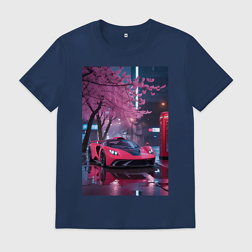 Мужская футболка Суперкар и сакура / Тёмно-синий – фото 1